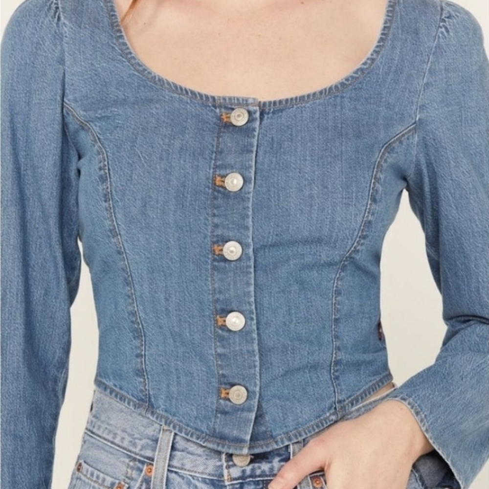 Levi's Blue Denim Button-Up Top XXL - Picture 2 of 8